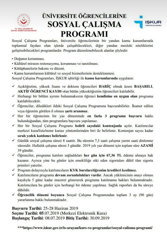 İşkur Üniversite Öğrencilerine Yönelik Sosyal Çalışma Programı